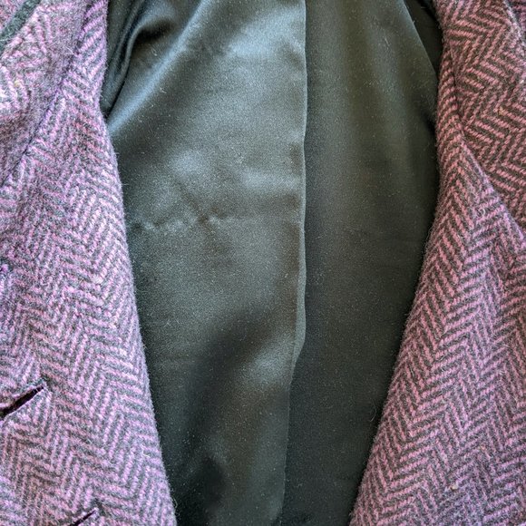 BETSEY JOHNSON Purple & Black Wool Blend Herringbone Tailored Jacket, Size 2 / 4 - Picture 8 of 8